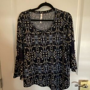 Collection B Navy and Gold Patterned Blouse